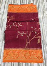 Floral Embroidery Saree with Rich Zari Border