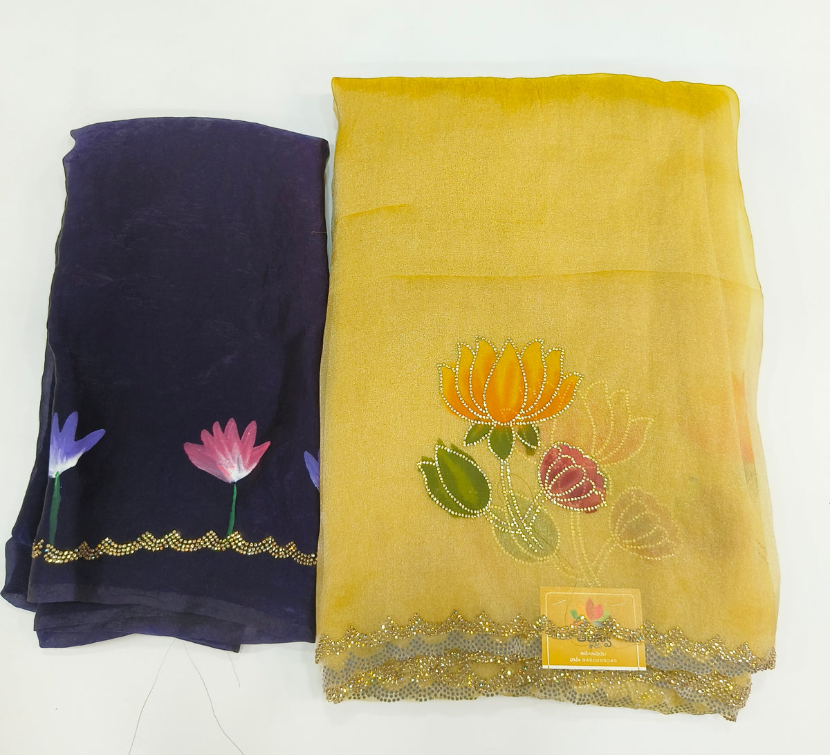 Product Title: Lotus Floral Embroidery Saree with Designer Border