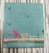 Handloom-Inspired Bird Motif Check Saree – Multicolor Collection