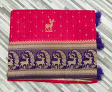 Traditional Deer Motif Woven Saree – Rich Designer Border | Multiple Colors
