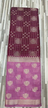 Traditional Check Woven Saree with Floral Butta & Contrast Pallu