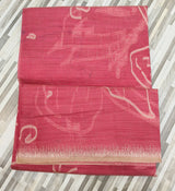 Abstract Floral Woven Saree with Artistic Leaf Motifs & Fringe Border