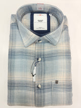 Siyaram’s Mozzo Men’s Slim Fit Check Shirt – Ice Blue & Beige