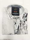 Siyaram’s Mozzo Rave Men’s Printed Shirt – White with Black Abstract Design