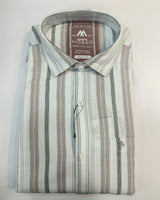 Siyaram’s Mozzo Men’s Striped Casual Shirt – White with Brown & Green Stripes