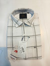 Siyaram’s Mozzo Men’s Slim Fit Checked Shirt – White & Grey Grid Pattern