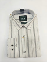 Live-In Men’s Slim Fit Striped Shirt – Off White with Charcoal Stripes
