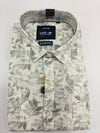 Live-In Men’s Slim Fit Leaf Print Shirt – Off White with Olive Grey