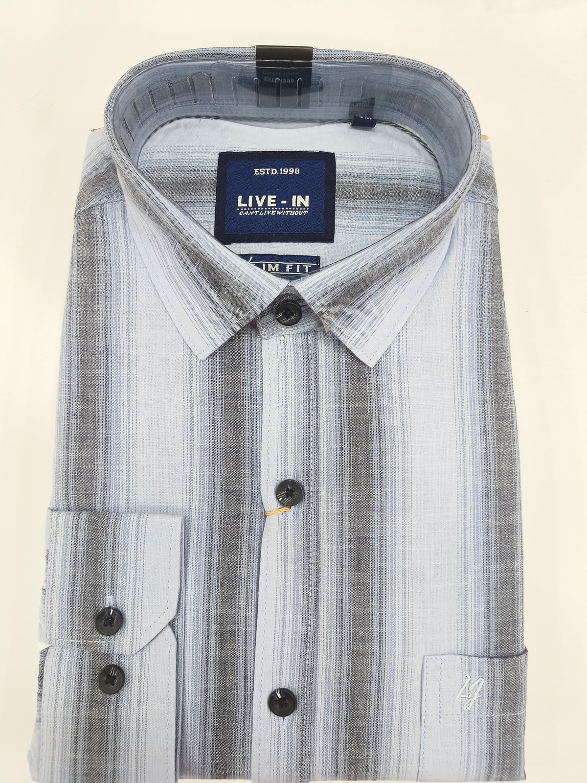 Live-In Men’s Slim Fit Striped Shirt – Light Blue & Grey