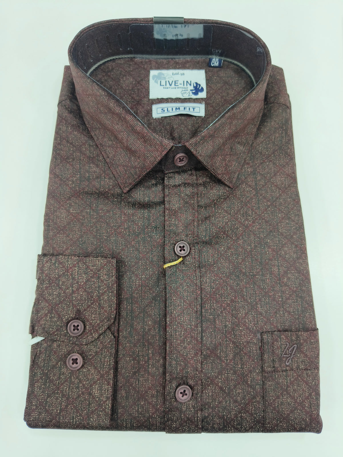 Live-In Men’s Slim Fit Textured Shirt – Dark Brown & Maroon