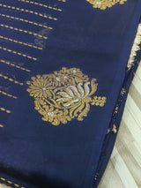 : Elegant Gold Butta Saree with Striped Design