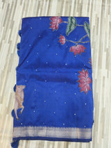 Traditional Elephant Print Saree with Contrast Border