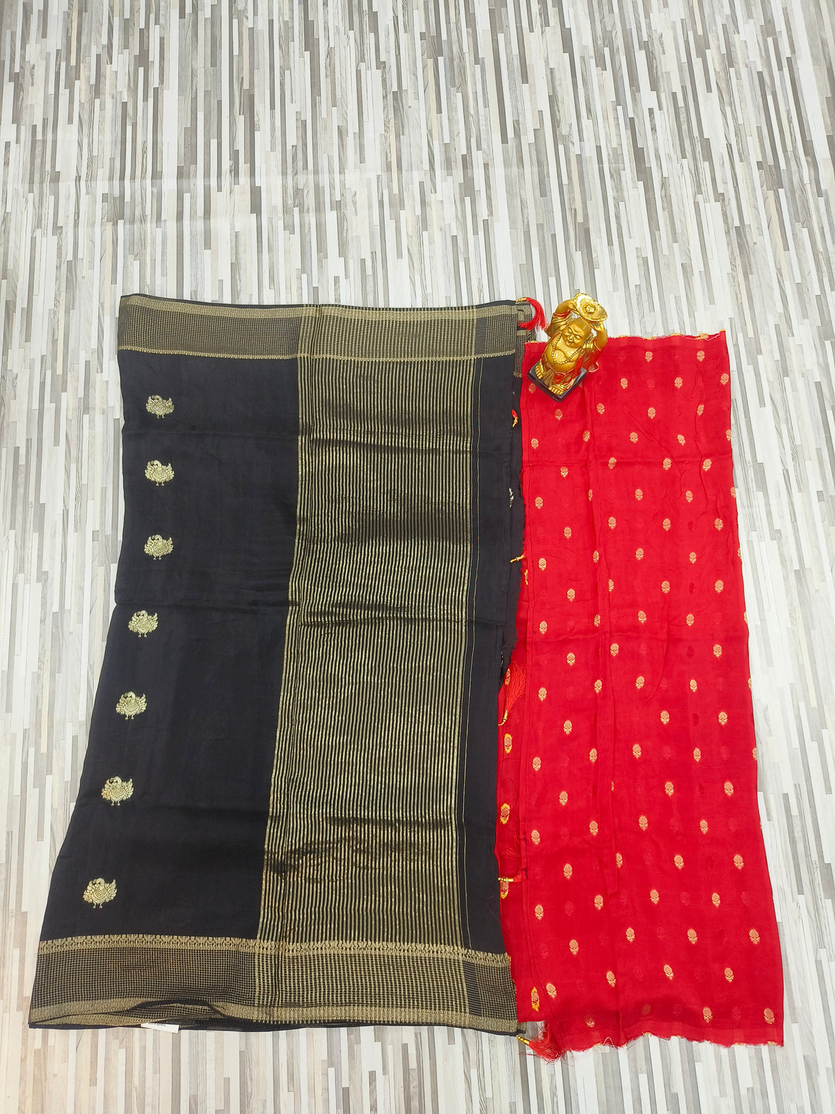 Elegant Black Saree with Golden Butta & Zari Border