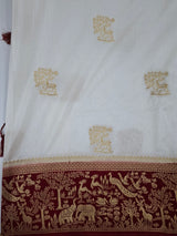 White Saree with Maroon Contrast Saree
