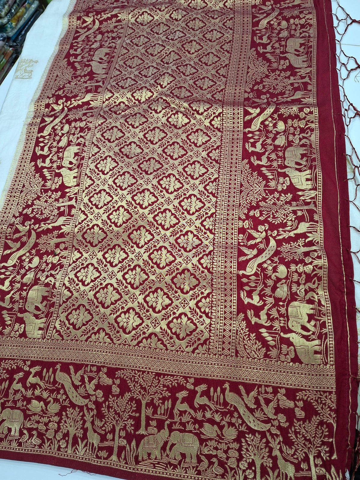 White Saree with Maroon Contrast Saree